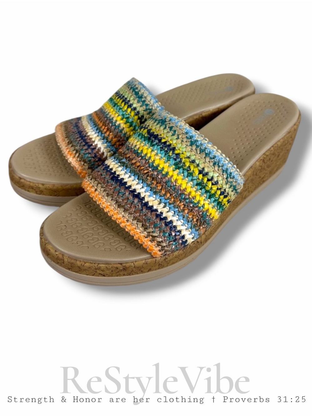 BZEES Women’s Size 11 Sandals Wedge Platform Shoes Slide On Colorful